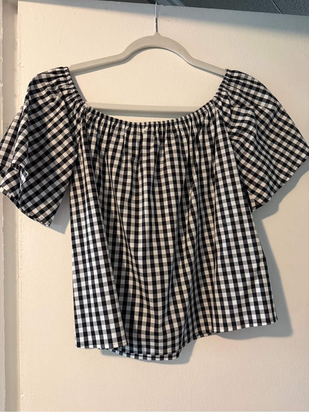 Express Black and White Gingham Off-Shoulder Top